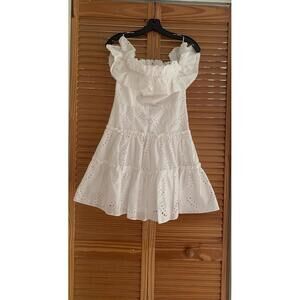 Zara Eyelet White Ruffled Mini Dress Size Small Sleeveless Party Casual Womens S